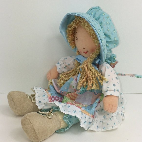 Learning Curve Plush Holly Hobbie Doll Rattle 12" Blue Patchwork Dress Blonde - Picture 3 of 12